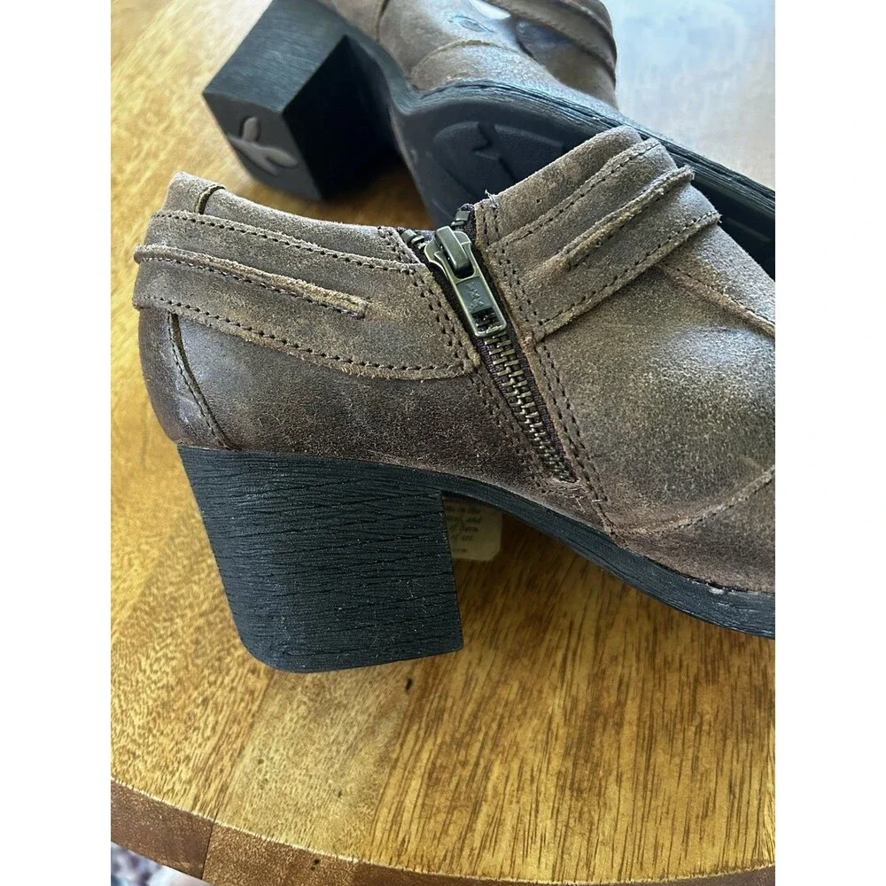BORN Brown Leather Side Buckle Zip Up Ankle Boots Size 10 New Boho Western